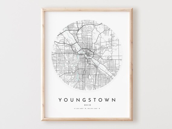 Youngstown Ohio Map Print Minimalist City Street Art