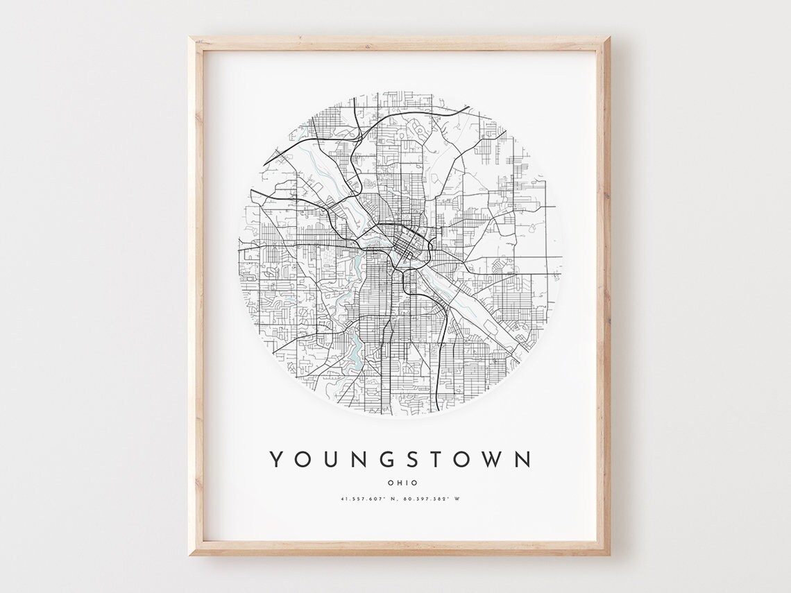 Youngstown Ohio Map Print Minimalist City Street Art