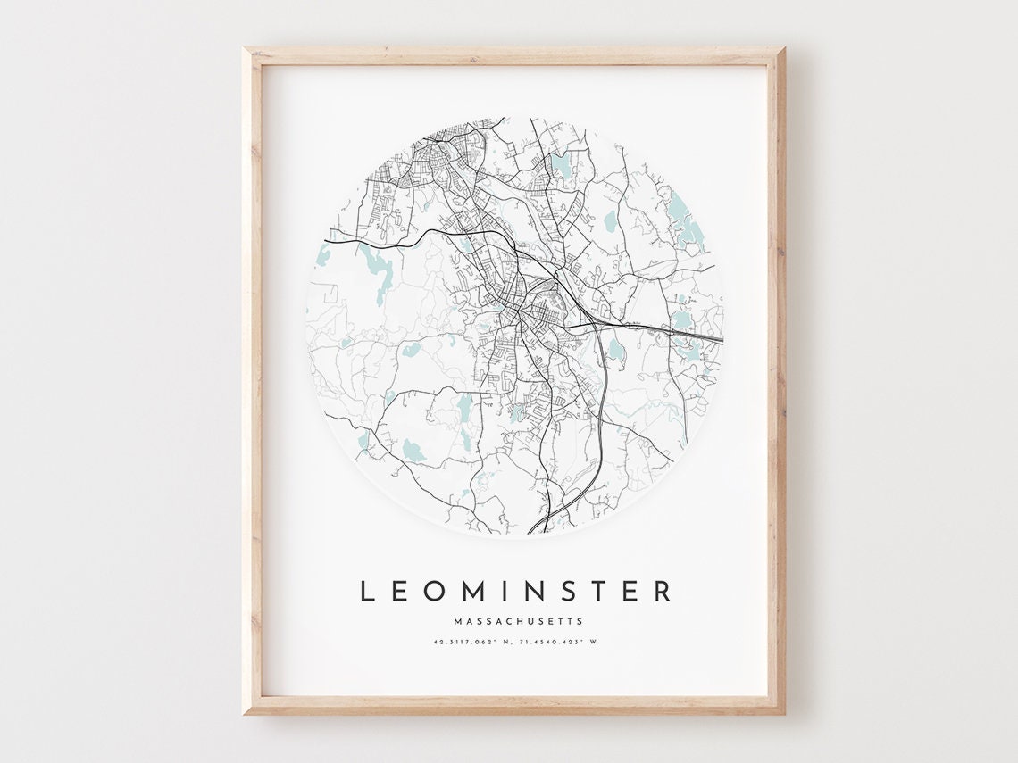Leominster Massachusetts Minimalist Circle City Map Street Poster