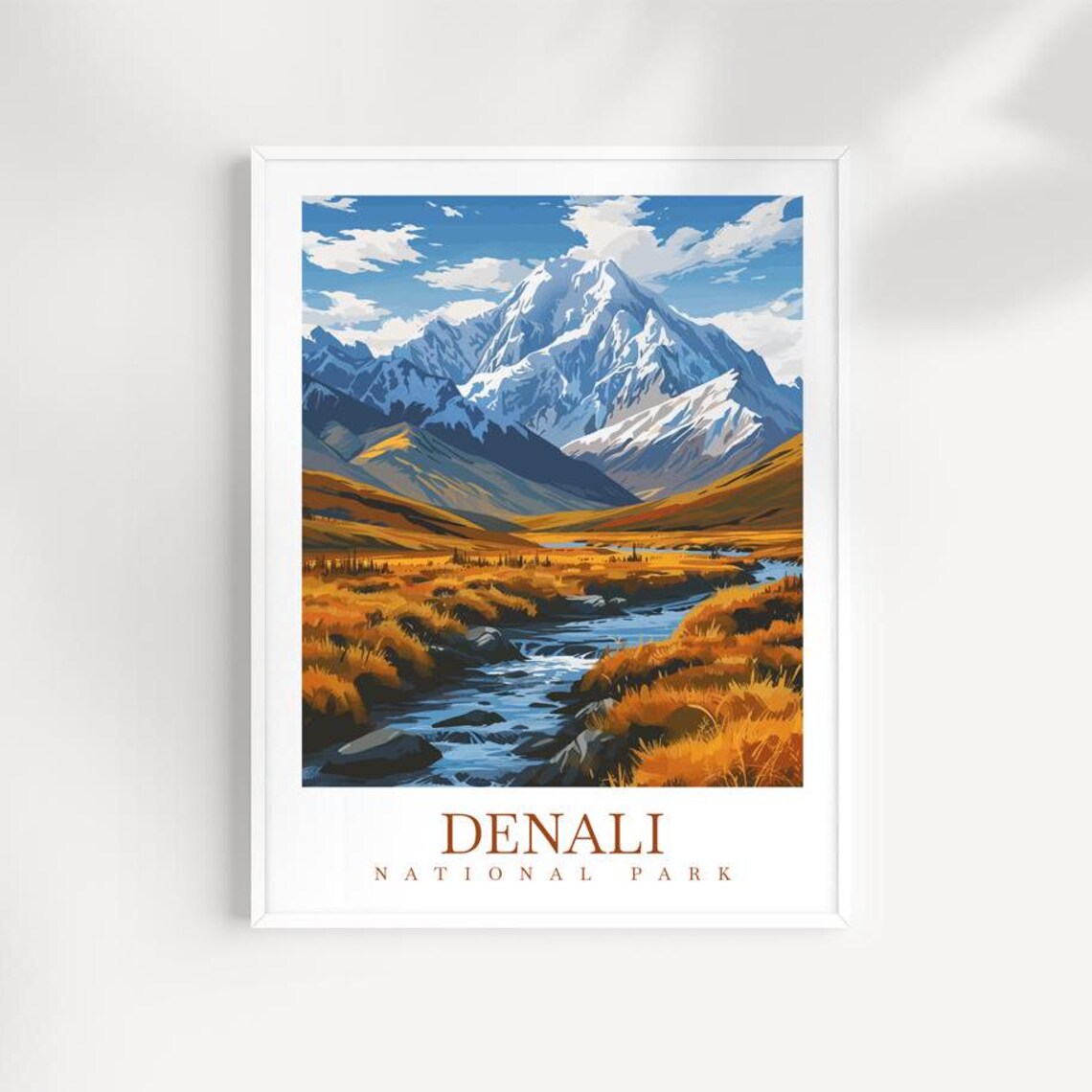 Denali National Park Snow Peak Golden Tundra Stream Poster Art
