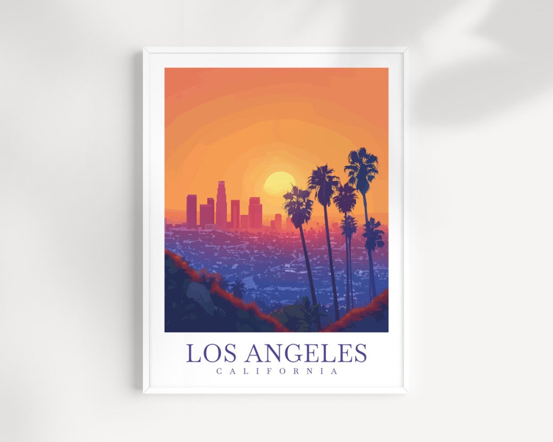 Los Angeles California Golden Sunset Skyline Silhouette Poster