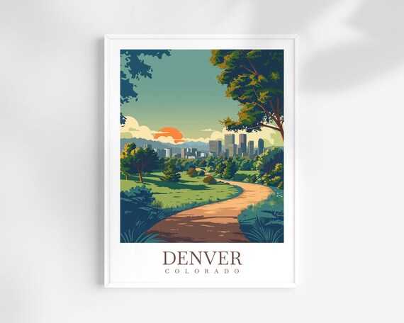 Denver Colorado Park Sunset Skyline Scenic Trail Travel Poster