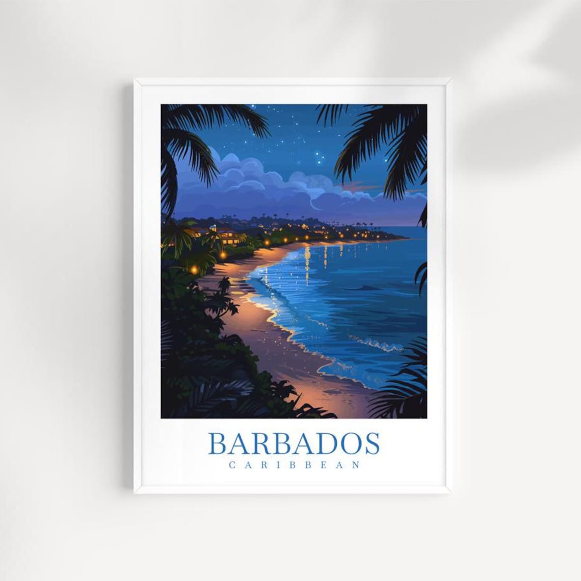 Barbados Caribbean Night Beach Starry Sky Ocean Moonlight Poster