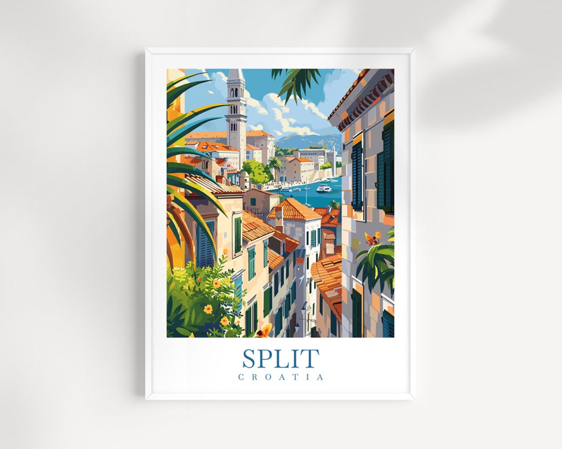 Split Croatia Old Town Bell Tower Rooftops Harbor Travel Poster