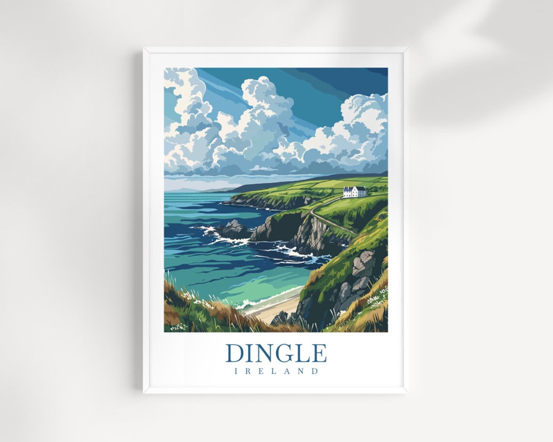 Dingle Ireland Emerald Cliffs and Coast Vintage Travel Poster