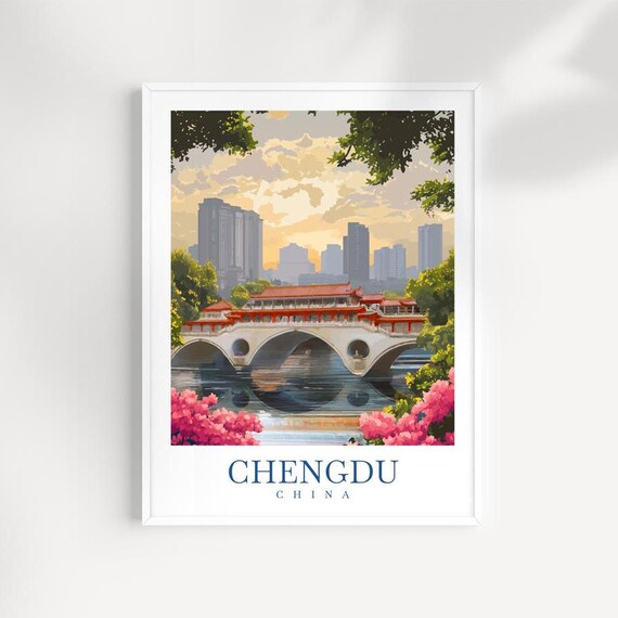 Chengdu China Travel Print Cityscape Wall Art