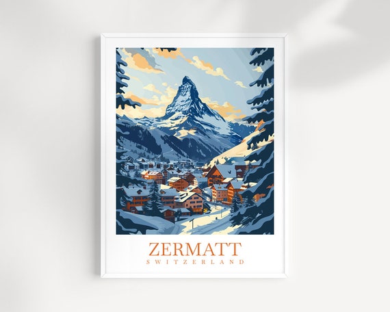 Zermatt Travel Print Wall Art Switzerland Wall Hanging Home Dcor Zermatt Gift Art Lovers Ski Art Lover Gift Zermatt Print Skiing Zermatt