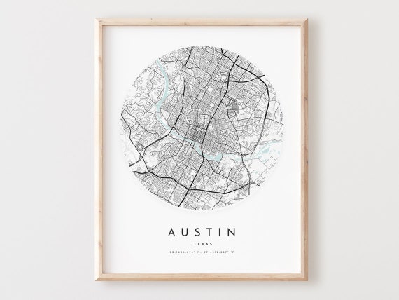 Austin Texas Map Print, Modern City Street Art