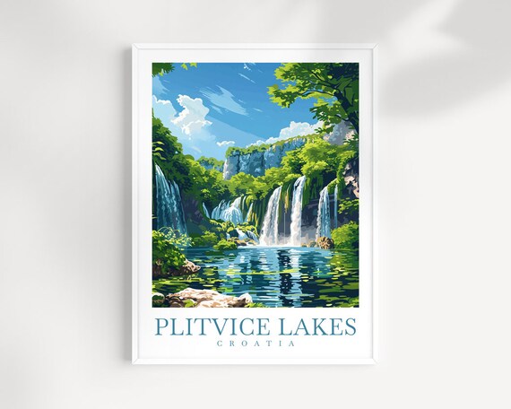 Plitvice Lakes Croatia Waterfalls and Green Forest Art Print