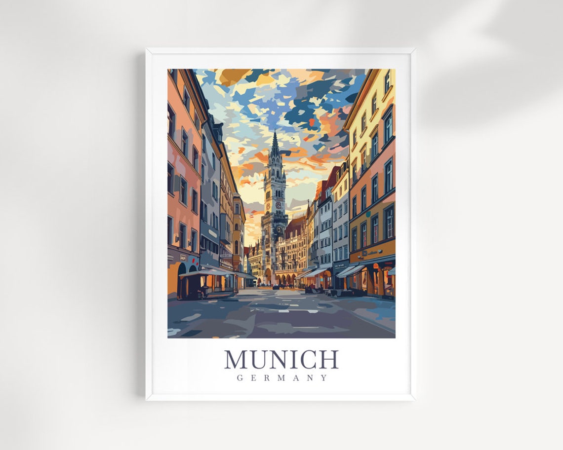 Munich Germany Historic Old Town Square Clock Tower at Sunset Poster