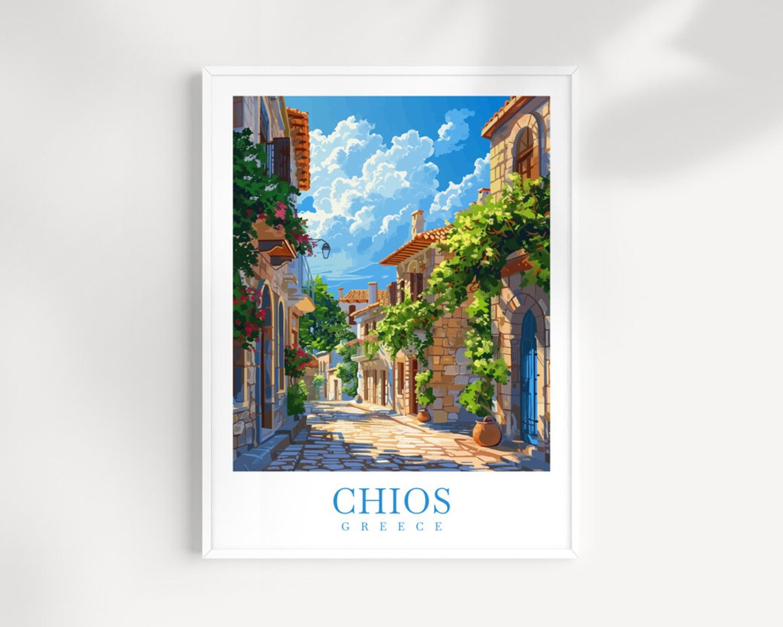 Chios Greece Sunlit Stone Village Old Town Street View Poster