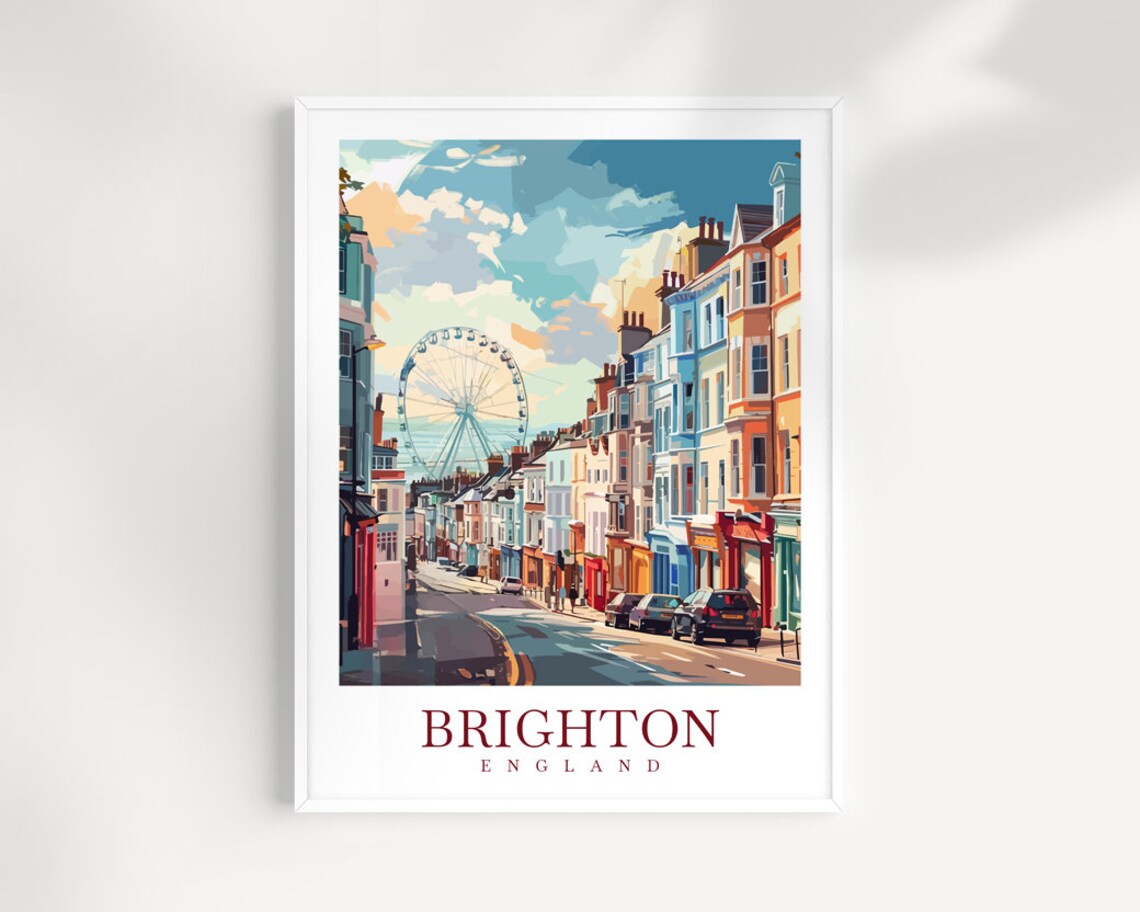 Brighton England Street Ferris Wheel Seaside Promenade Travel Poster