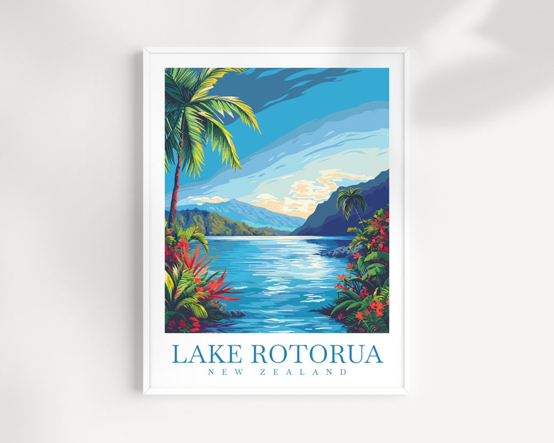 Lake Rotorua Travel Poster Lake Rotorua Print New Zealand Art Print Lake Rotorua Gift Lake Rotorua Wall Art Lake Rotorua Artwork