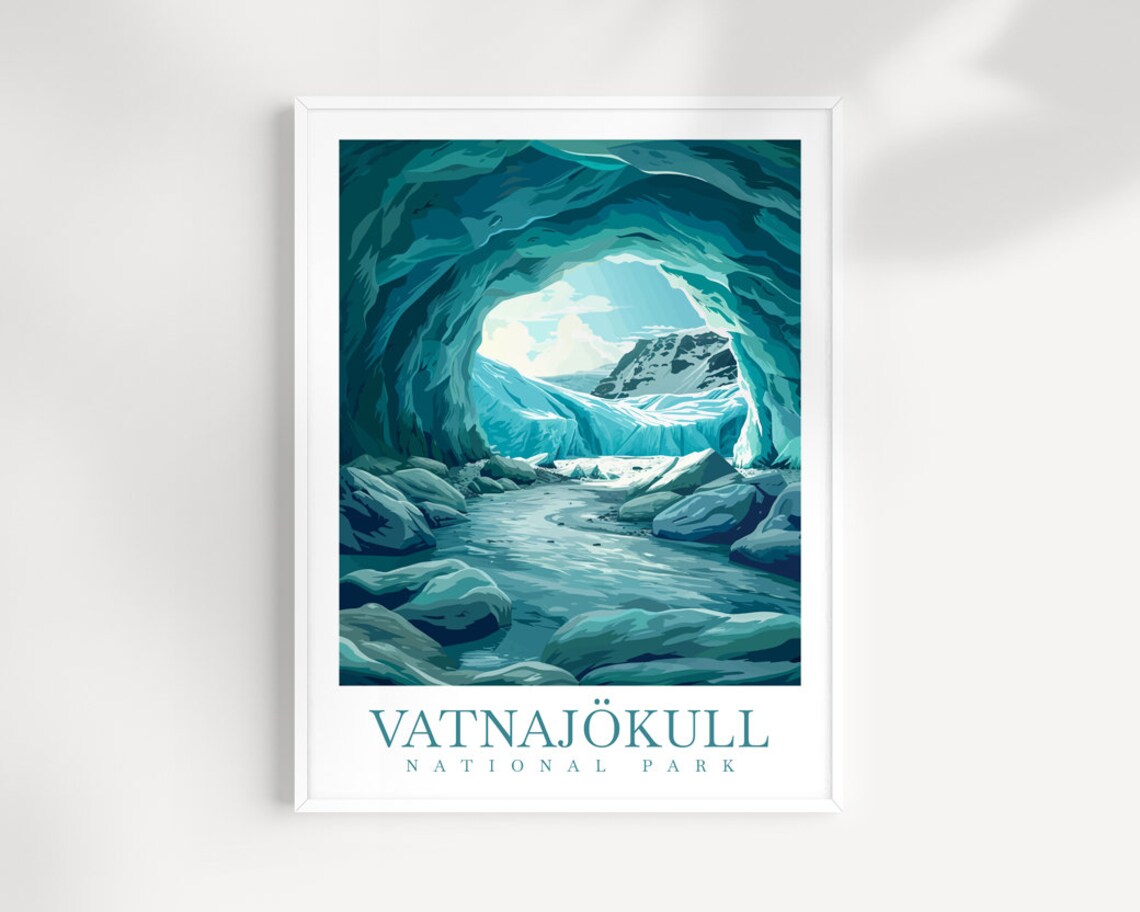Vatnajokull National Park Iceland Blue Ice Cave Glacier Travel Poster
