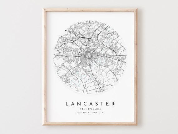 Lancaster Pennsylvania Map Print, City Street Art