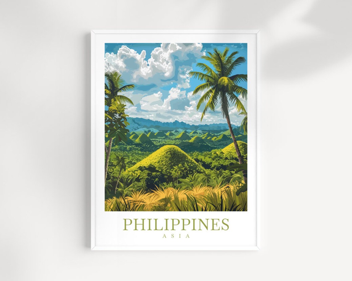 Philippines Asia Chocolate Hills Palm Trees Tropical Travel Poster