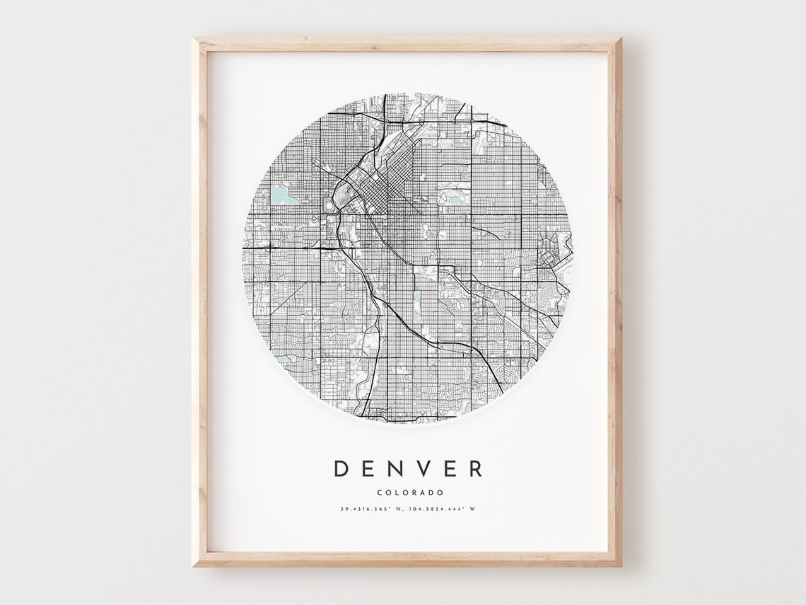 Denver Colorado Round City Map Circle Modern Minimalist Wall Art