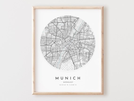Munich Map Print, City Street Travel Poster