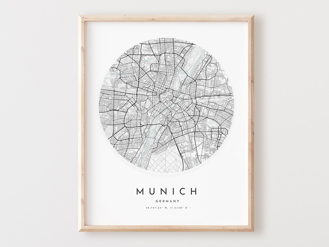 Munich Map Print, City Street Travel Poster