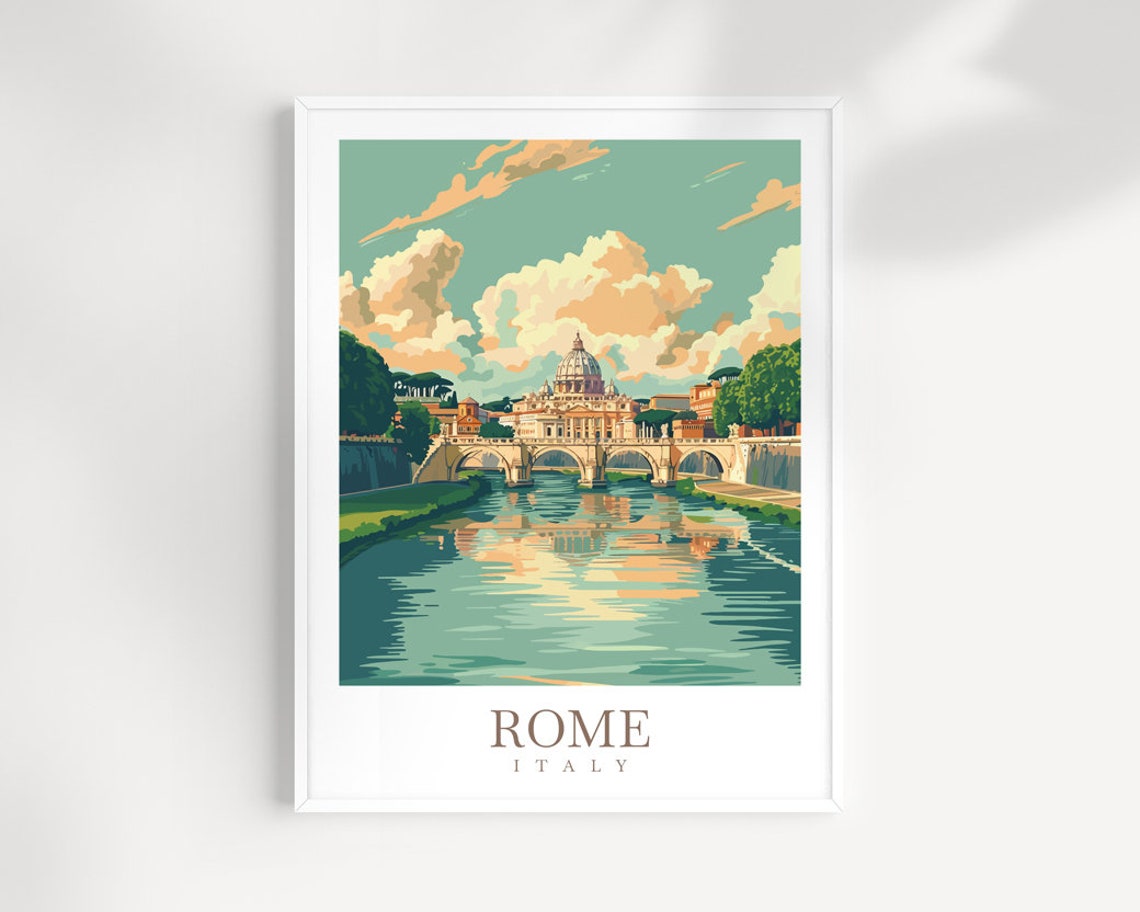 Rome Italy Vatican Saint Peters Basilica Tiber Bridge Poster