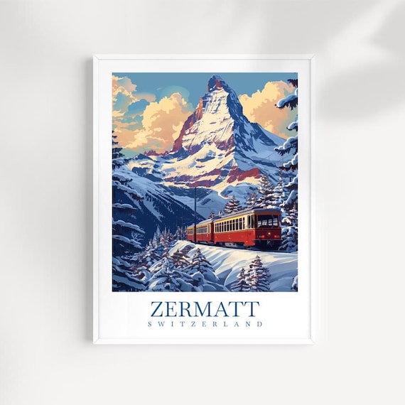 Zermatt Switzerland Matterhorn Alpine Red Train Travel Poster