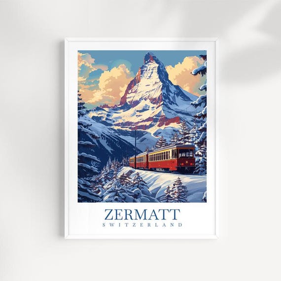 Zermatt Switzerland Travel Print Ski Train Wall Art