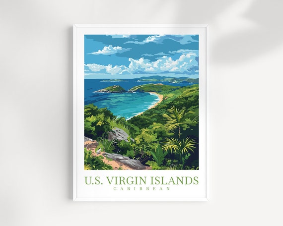 U.S. Virgin Islands Caribbean Print Lush Bay Overlook Scenic Art