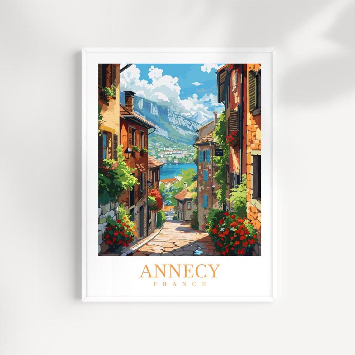 Annecy France Old Town Cobblestone Street Lake Travel Poster