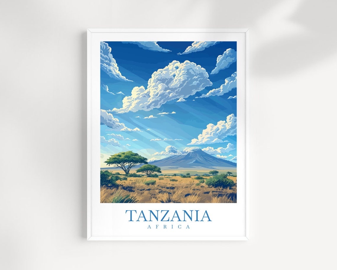 Tanzania Africa Savanna Kilimanjaro Daytime Cloudscape Poster