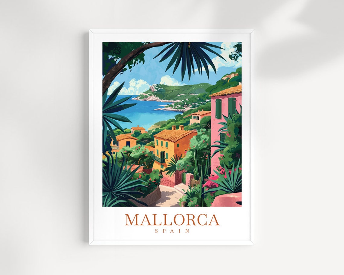 Mallorca Spain Mediterranean Village Coastal Terrace View Poster