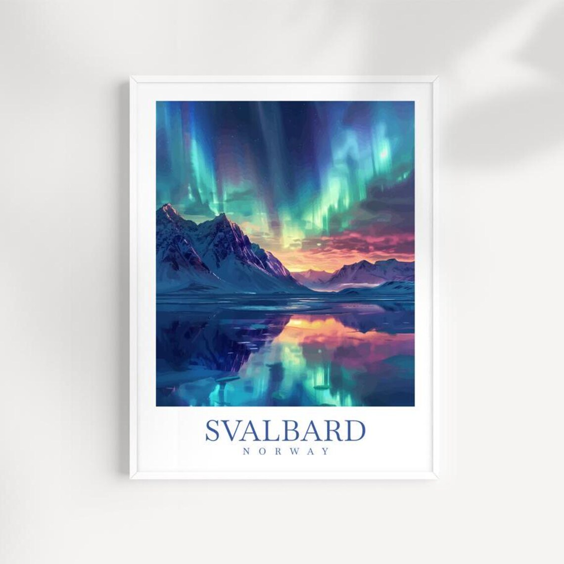 Svalbard Norway Glowing Aurora Over Arctic Peaks and Ice Art Print
