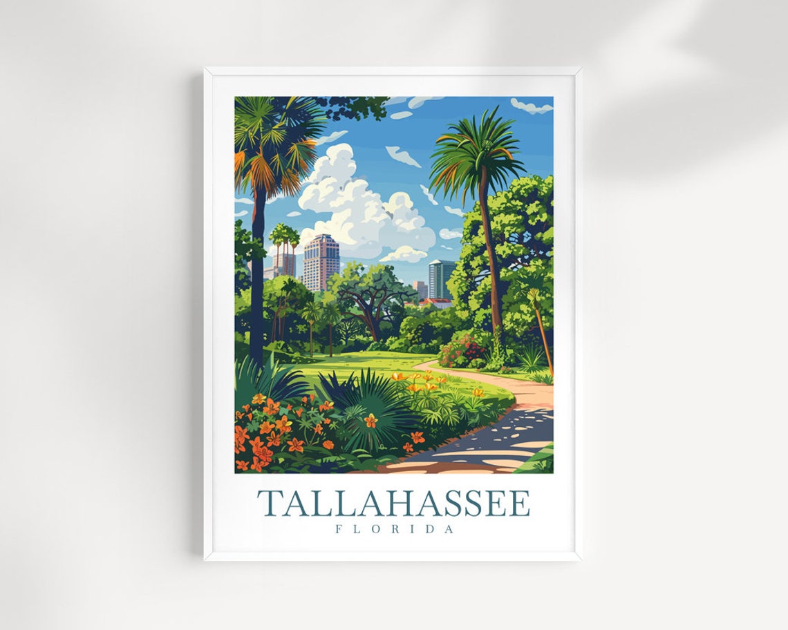 Tallahassee Florida Park Palm Trees Flower Garden Travel Poster