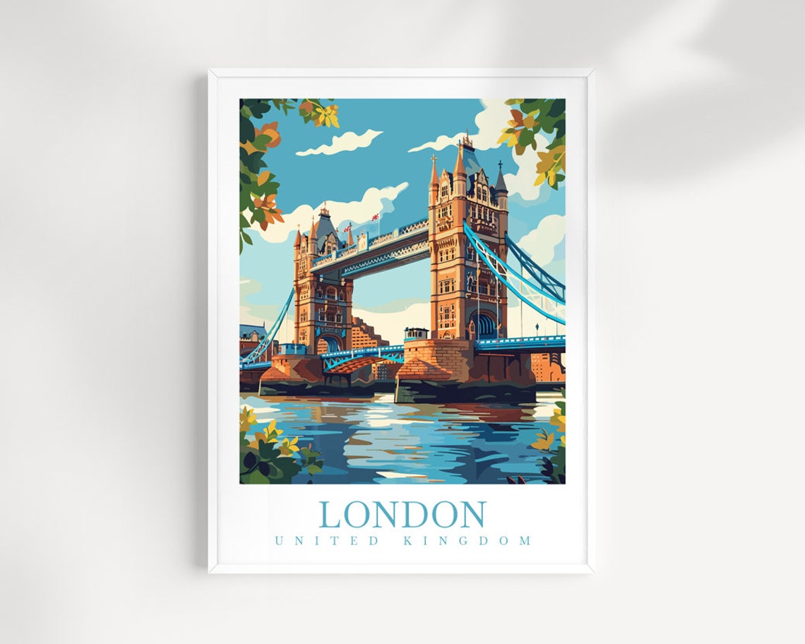 London United Kingdom Tower Bridge River Thames Landmark Poster
