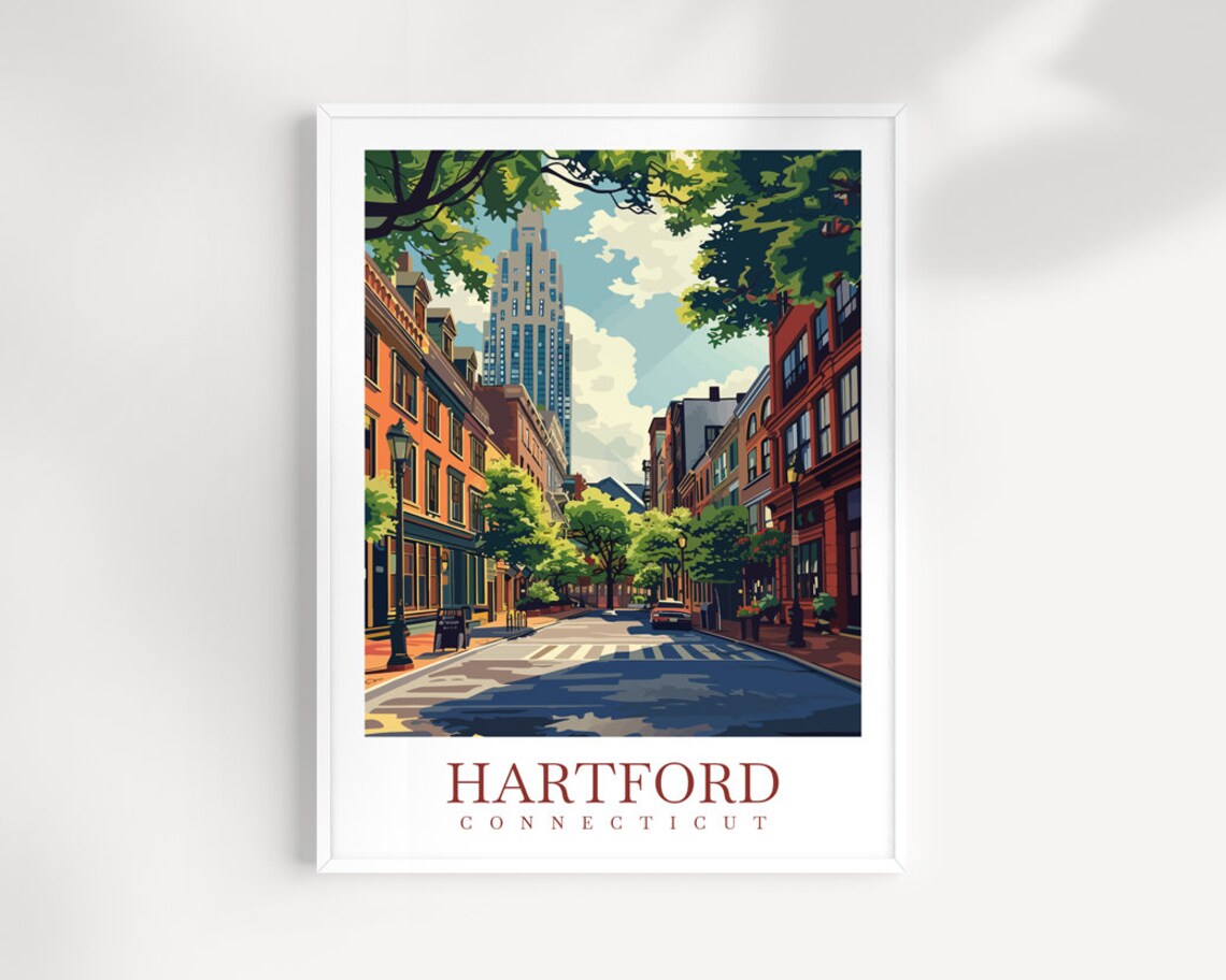 Hartford Connecticut Downtown Street Historic Cityscape Poster