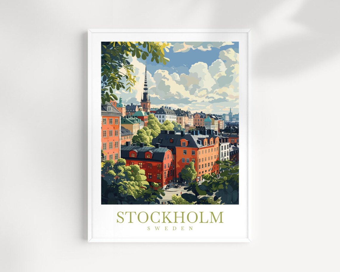 Stockholm Sweden Historic Old Town Rooftops Poster With Church Spire