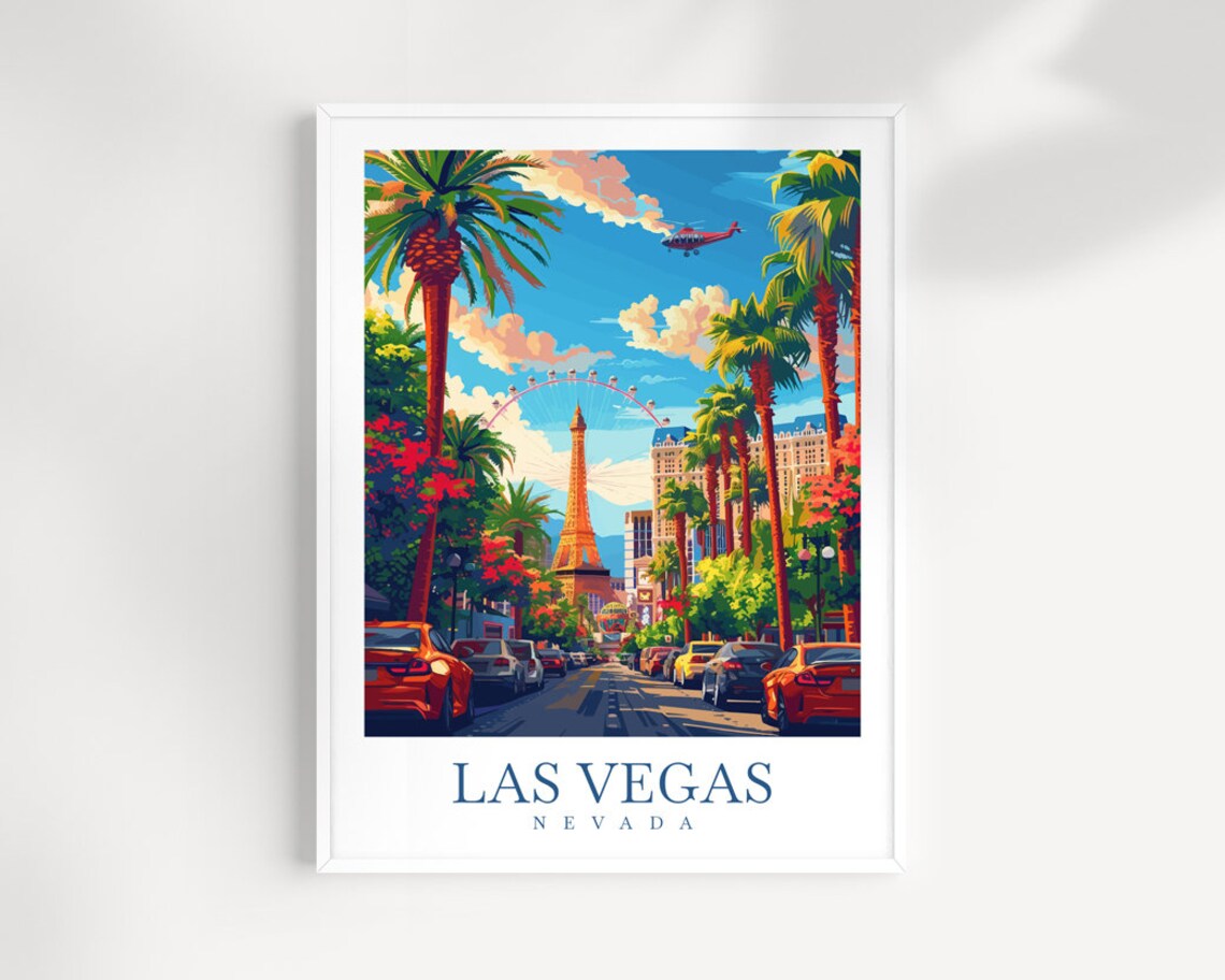 Las Vegas Nevada Busy Vibrant Strip Day Street Scene Travel Poster