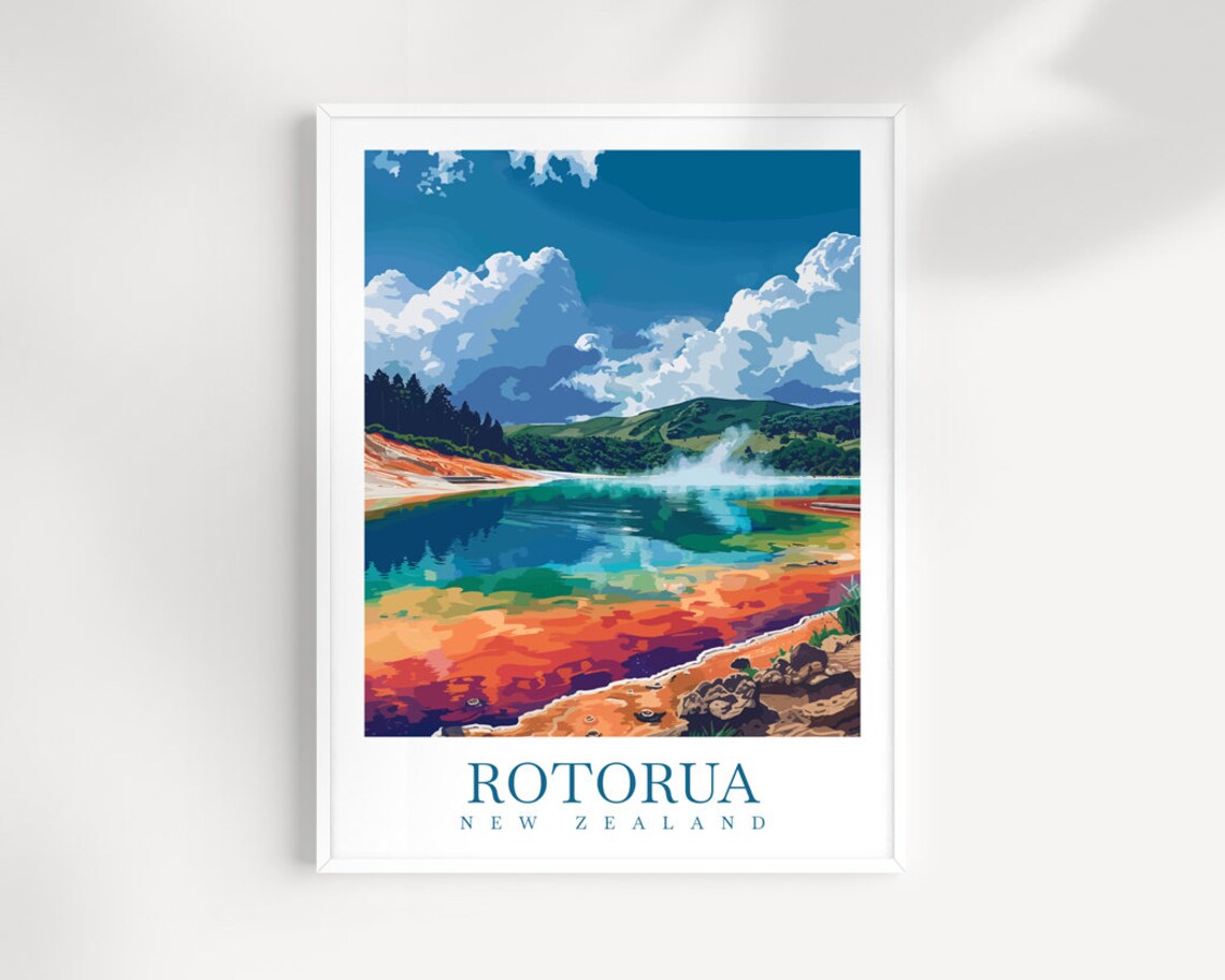 Rotorua Travel Poster, New Zealand Wall Art