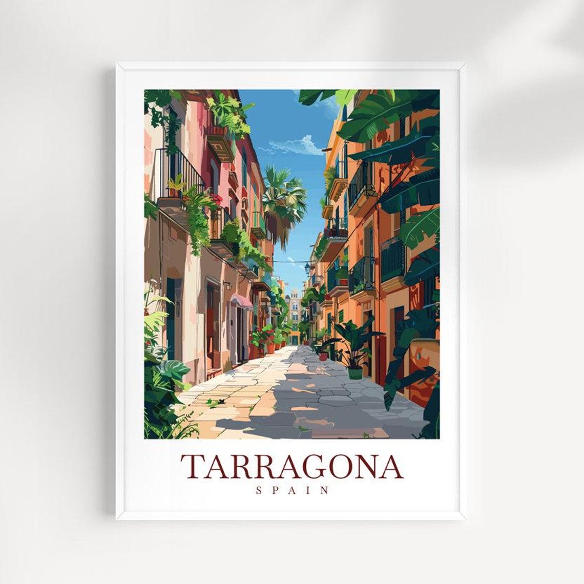 Tarragona Spain Old Town Street Balconies Mediterranean Poster