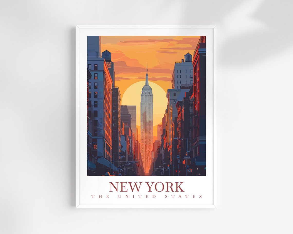 New York City Empire State Building Sunset Street Scene Poster