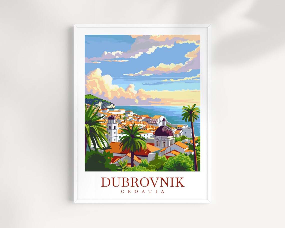 Dubrovnik Croatia Old Town Orange Rooftops Harbor Travel Poster