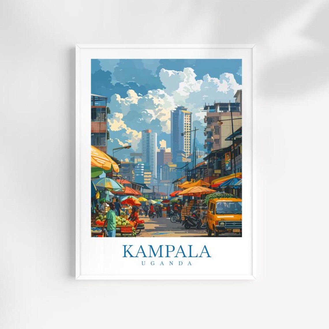 Kampala Uganda Bustling Street Market Skyline City Travel Poster