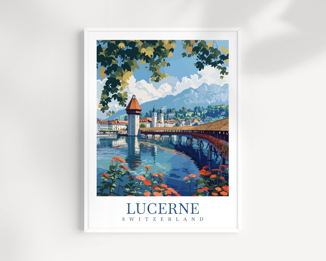 Lucerne Travel Poster, Switzerland Wall Decor