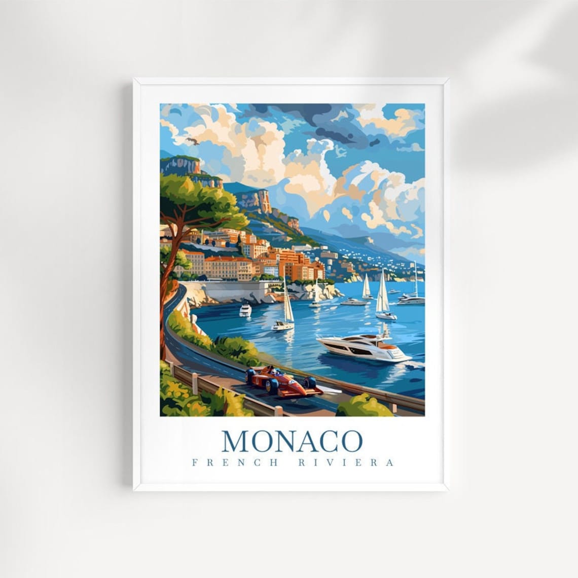 Monaco French Riviera Race Car Coastal Road Yacht Harbour Poster