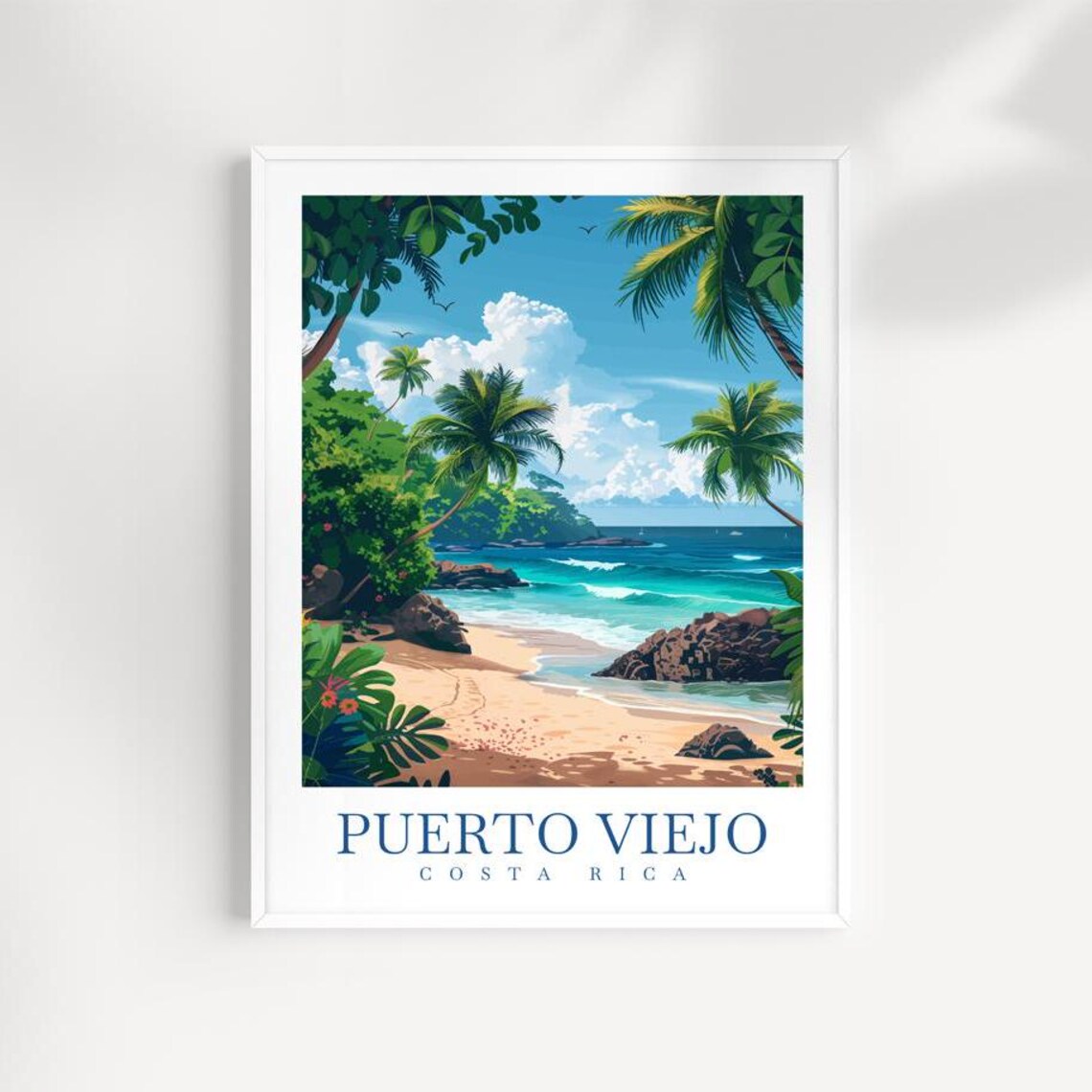 Puerto Viejo Costa Rica Tropical Beach Palms Waves Travel Poster