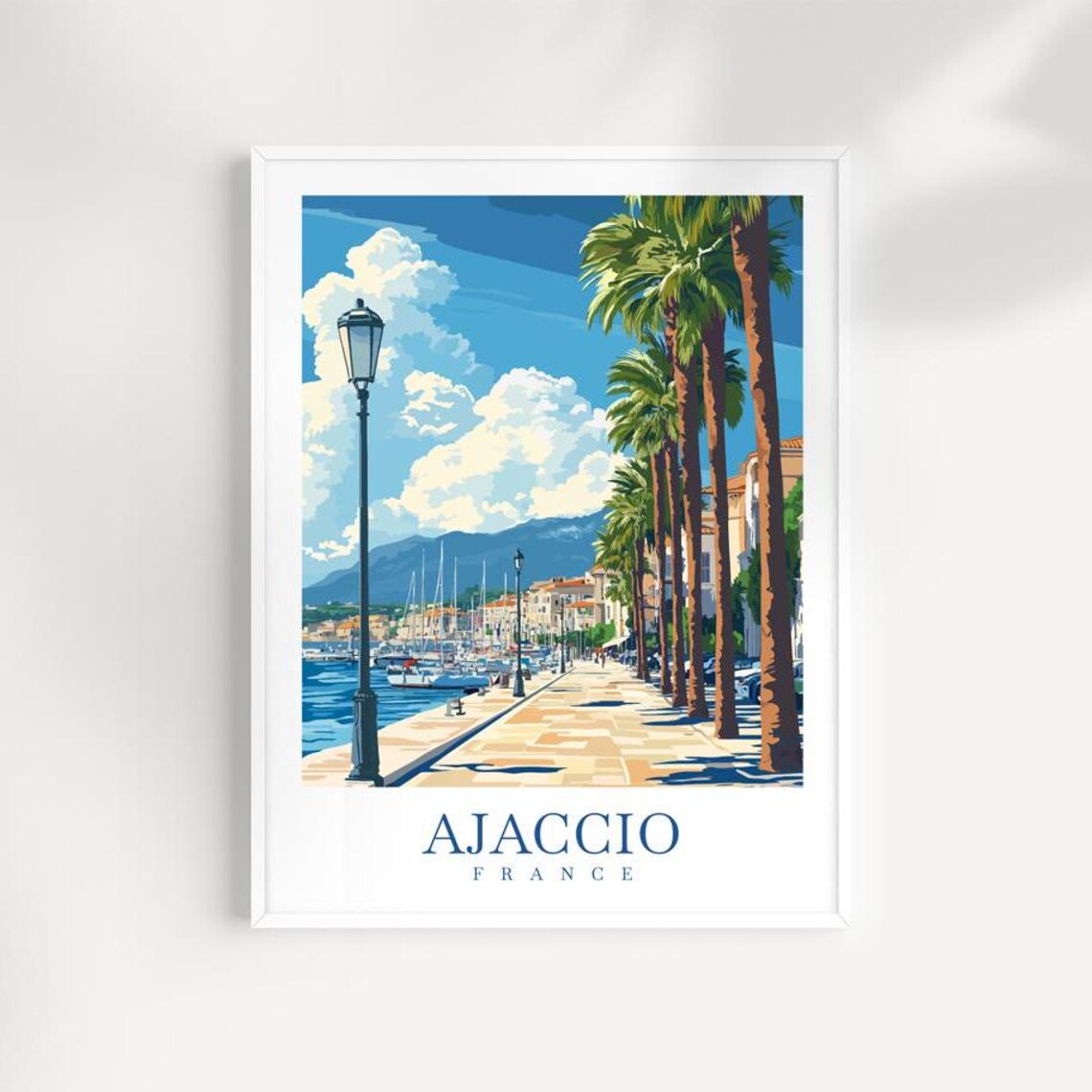Ajaccio France Palm Lined Promenade Marina Corsica Travel Poster