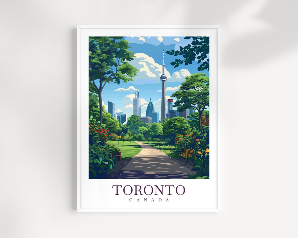 Toronto Canada CN Tower Park Path Skyline Green Trees Art Poster