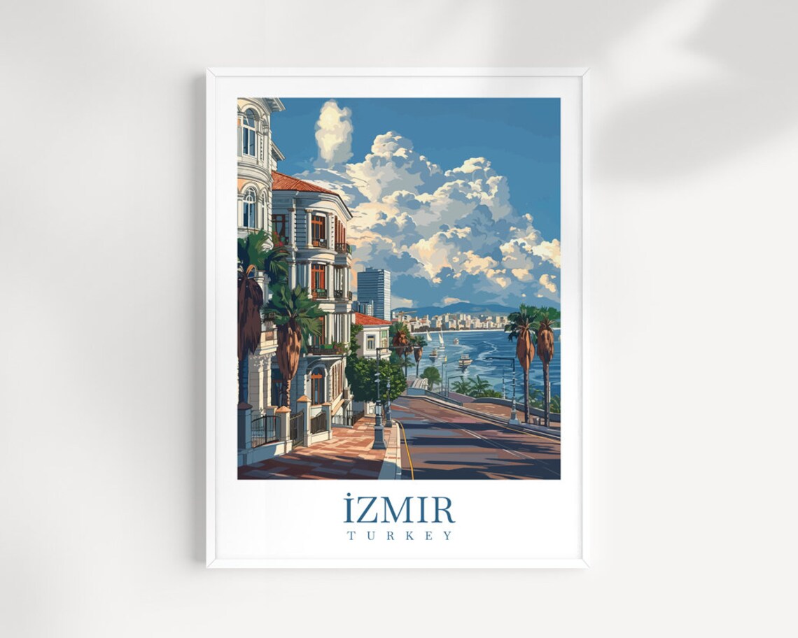 Izmir Turkey Waterfront Boulevard Palms Historic Buildings Poster