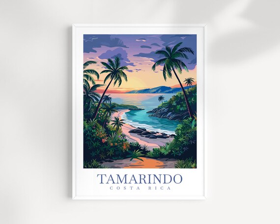 Tamarindo Costa Rica Sunset Cove Palms Tropical Travel Poster