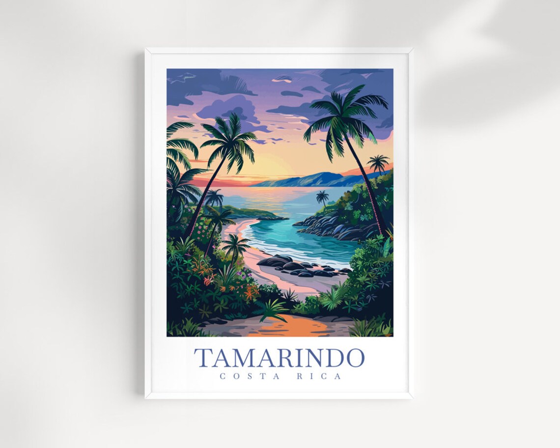 Tamarindo Costa Rica Sunset Cove Palms Tropical Travel Poster