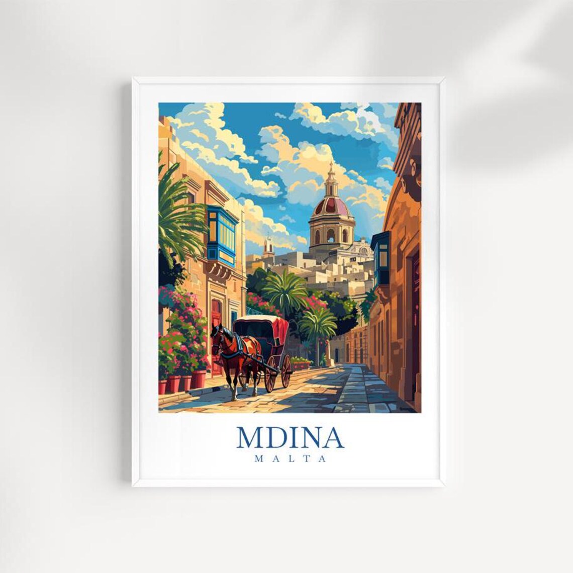 Mdina Malta Old Town Horse Carriage Street Vintage Travel Poster